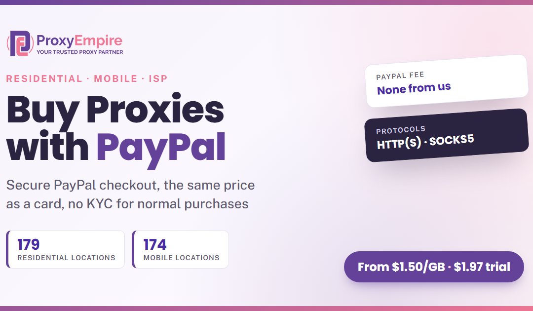 Buy Proxies with PayPal: Residential, Mobile, ISP & SOCKS5