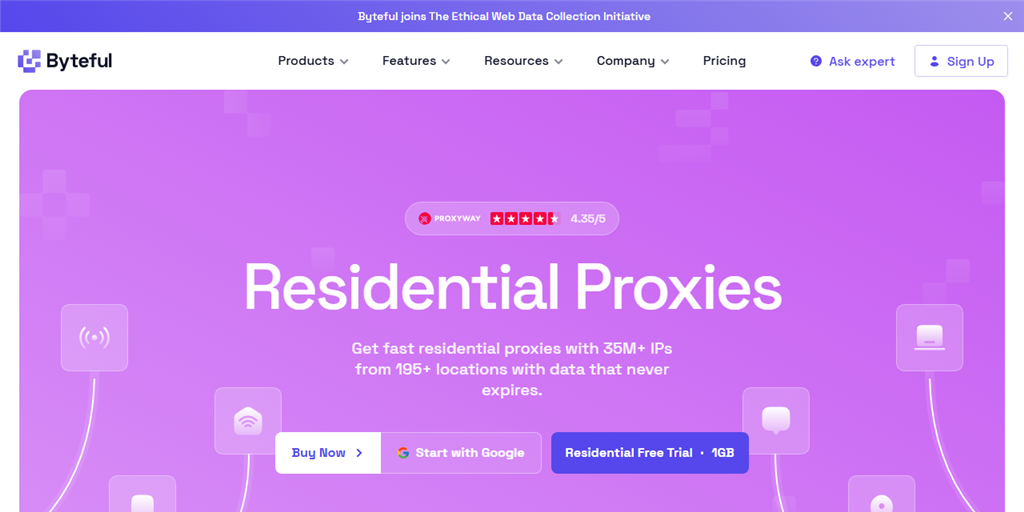 Byteful residential proxies page