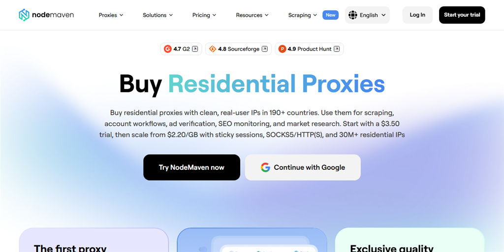 NodeMaven residential proxies page