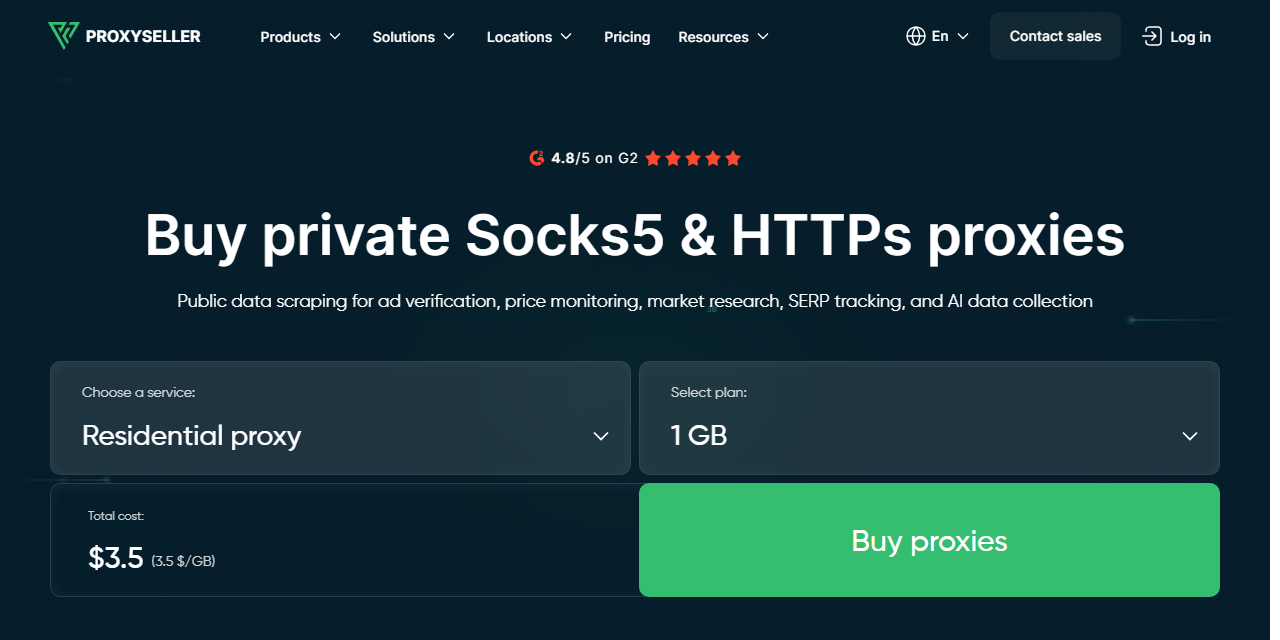 Proxy-Seller private SOCKS5 and HTTPS proxies homepage