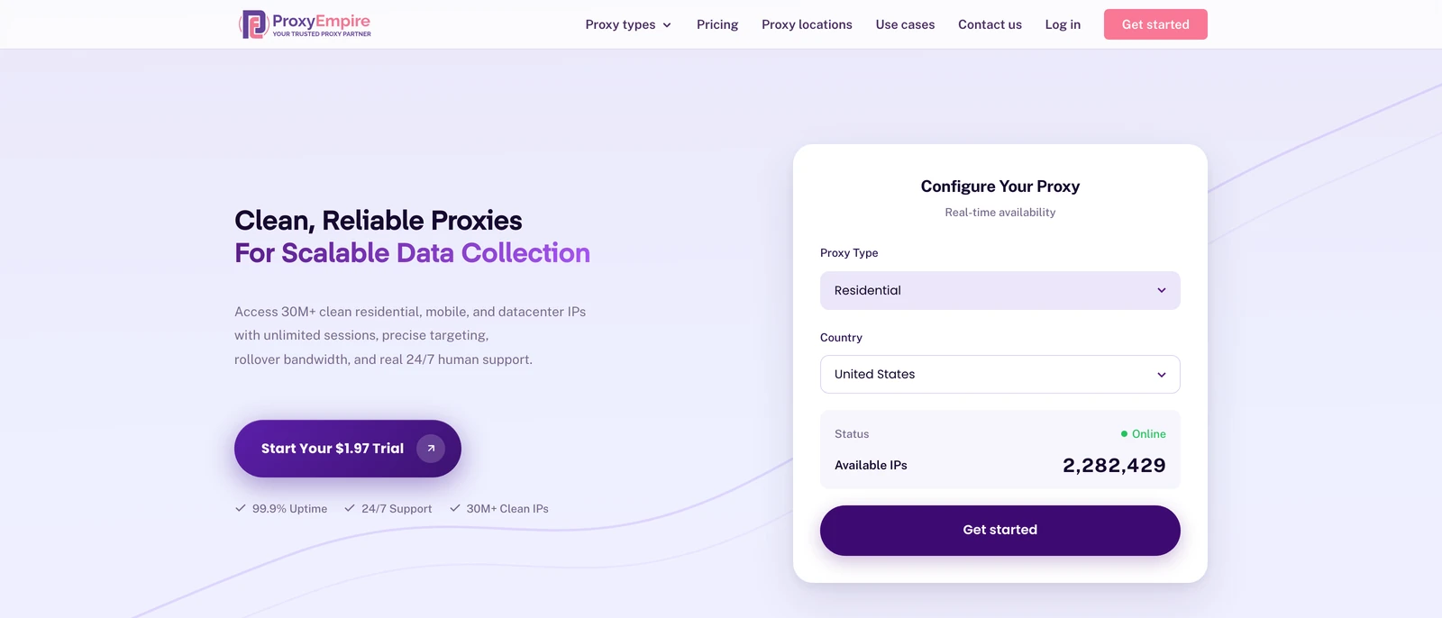 ProxyEmpire homepage: residential, mobile and datacenter proxies