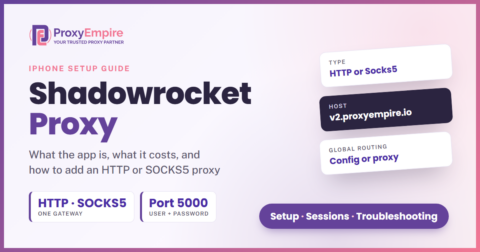 Shadowrocket server settings for a ProxyEmpire proxy: type HTTP or Socks5, host v2.proxyempire.io, port 5000