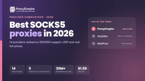 Best SOCKS5 proxies 2026 - providers compared on SOCKS5 support, UDP and price