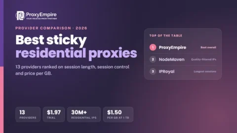 Best sticky residential proxies 2026 - providers compared on session length, session control and price