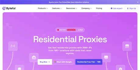 Byteful residential proxies page