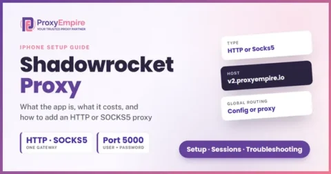 Shadowrocket server settings for a ProxyEmpire proxy: type HTTP or Socks5, host v2.proxyempire.io, port 5000